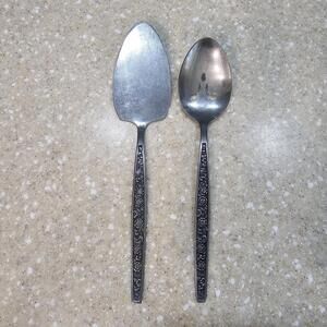 Granada Rose Stainless Dinner Vintage Flatware Japan Set (2) Pie Server & Spoon